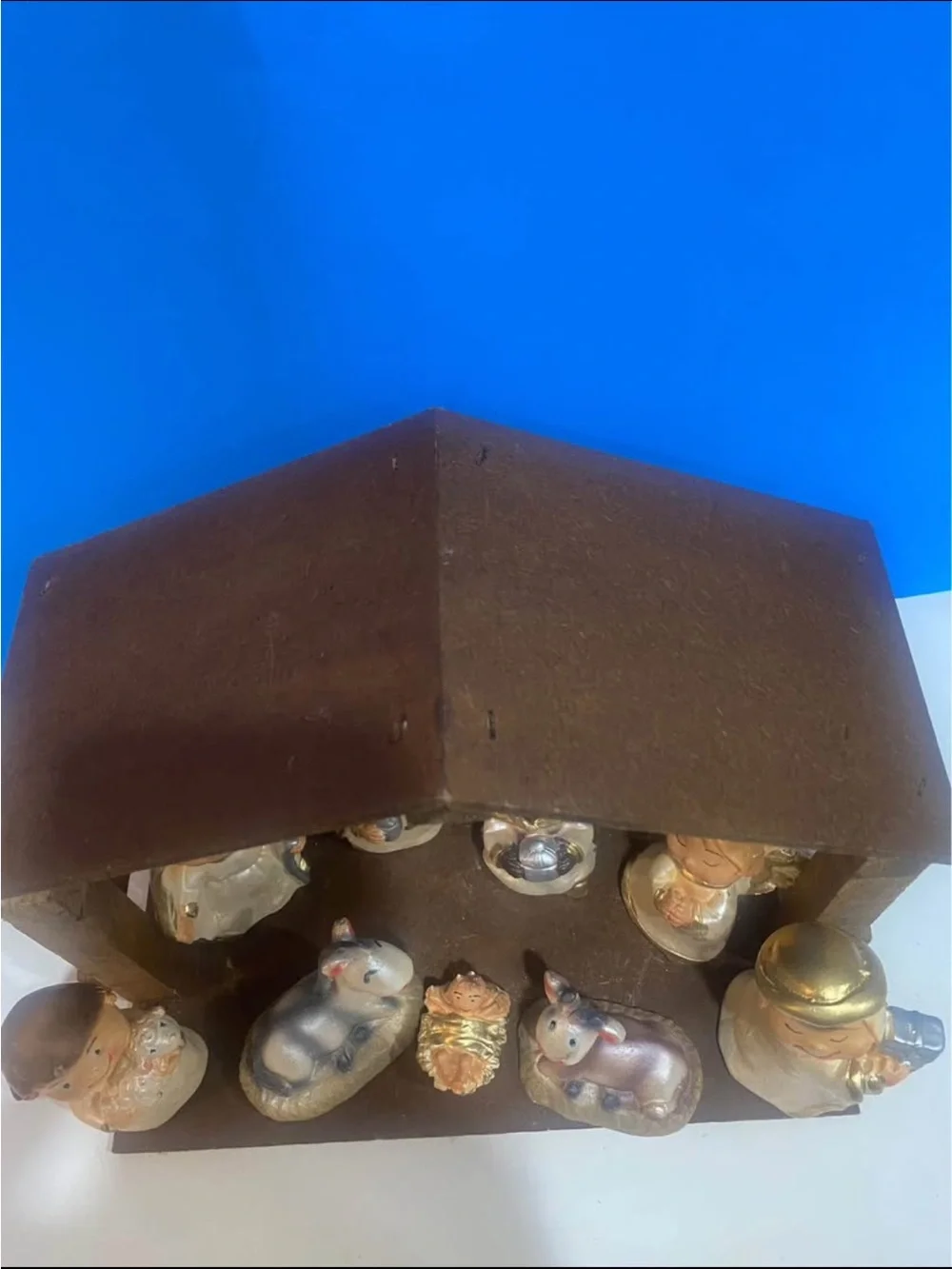 Vintage sears kids nativity set with wooden manger
